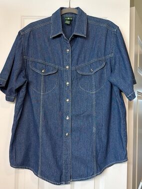 Hunt Club Men's Short Sleeve Denim Button-Down Shirt - Blue
